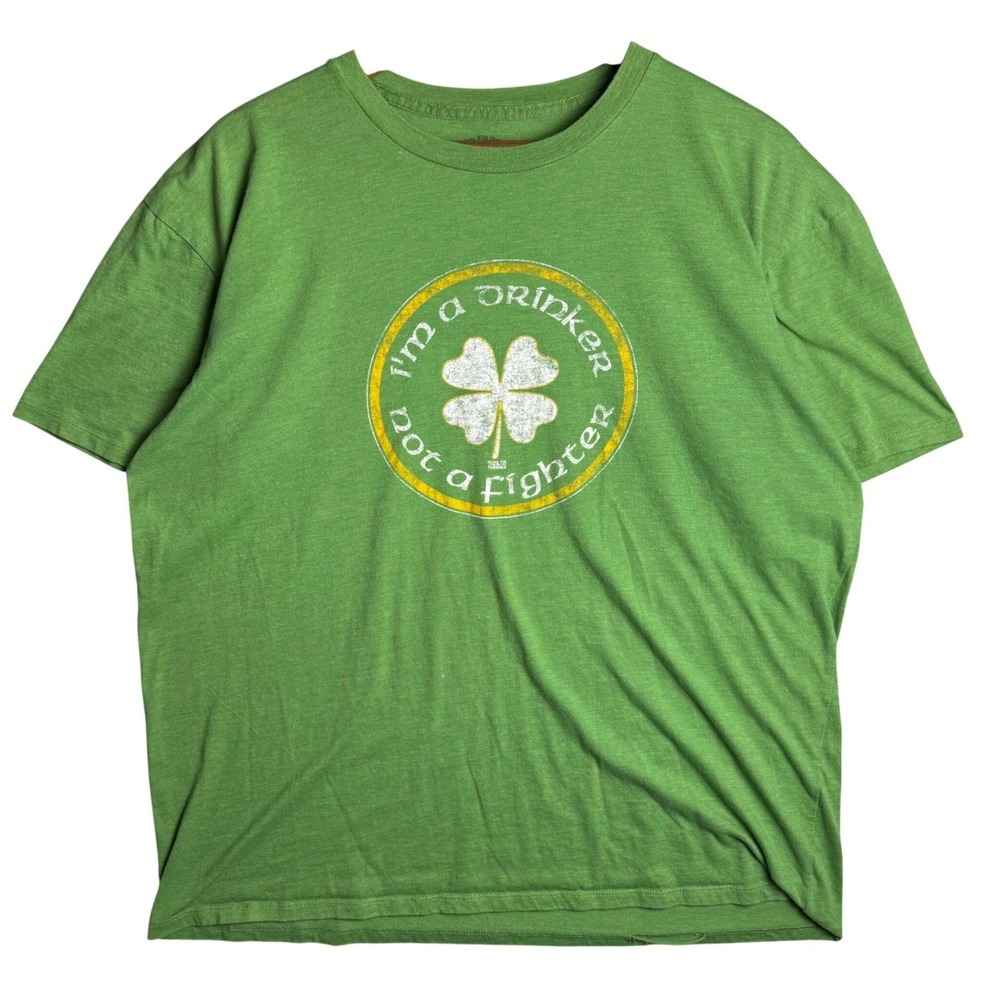 Solid‎ Threads Mens XL Green Im a Drinker Not a Fighter Shamrock Graphic T-Shirt